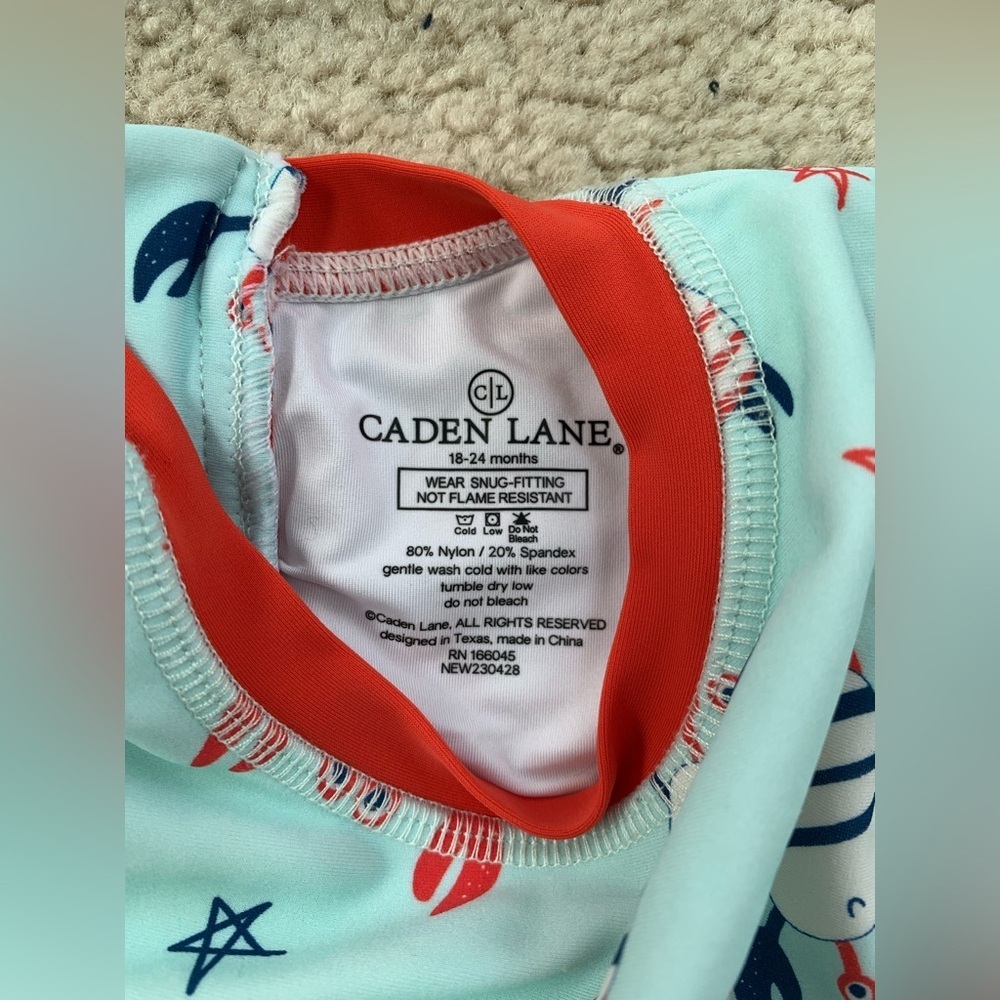 Caden Lane Size 18-24 Months Red, White, Blue Crab Swimsuit & Bamboo Headband - Picture 3 of 8